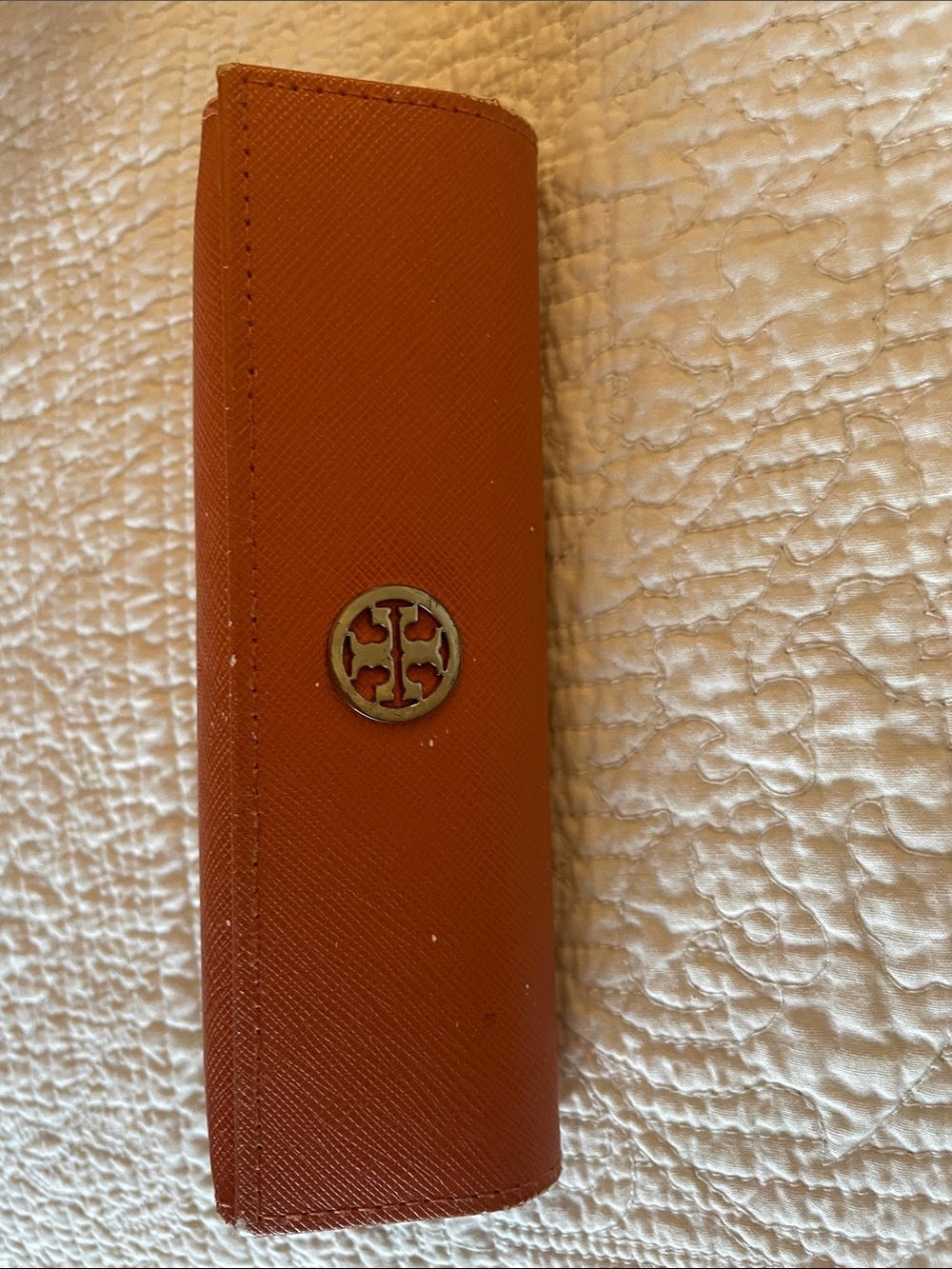 Tory Burch Orange Saffiano Leather Glasses Case